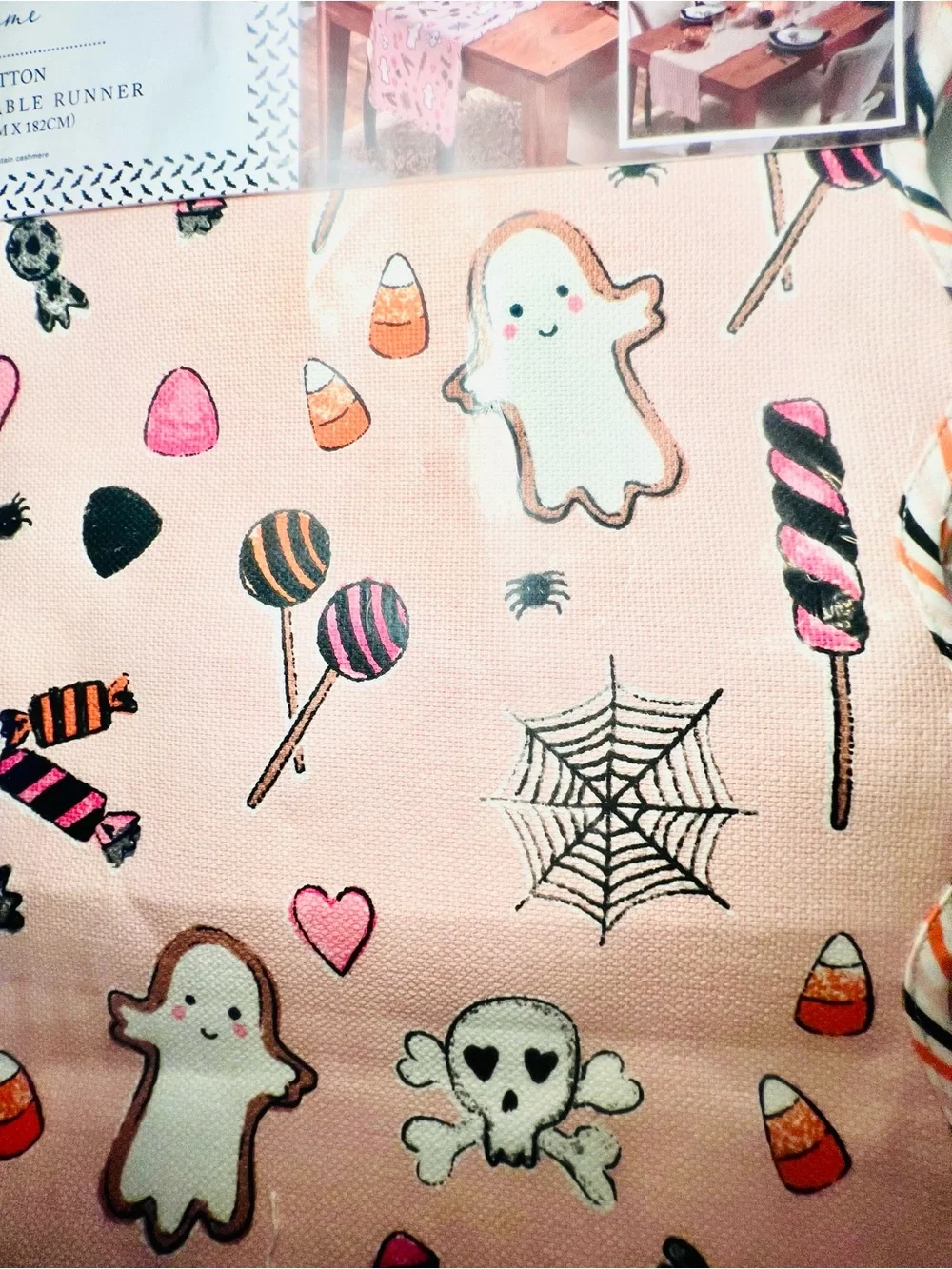 Pink Halloween Creepy Confections Reversible Table Runner Cookies Candy